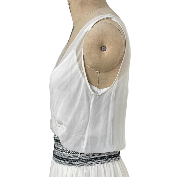 Ella‎ Moss Dress Sheer White Silk B&W Smock Waist Size Medium - Picture 4 of 10